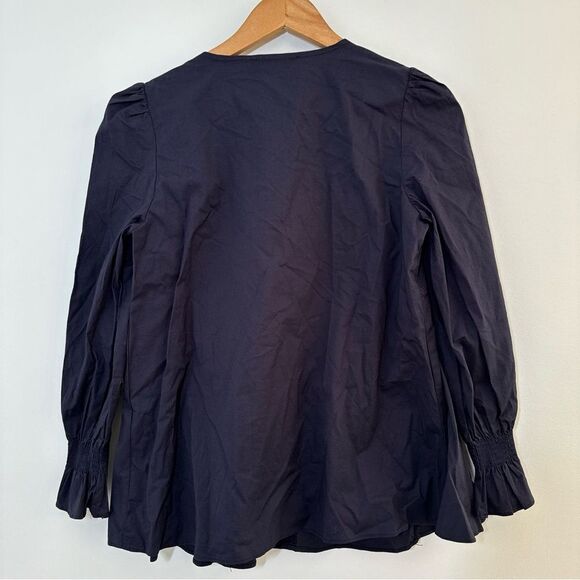 Tuckernuck Pomander Place Easton Poplin Long Sleeve Blouse Navy Small Preppy - Picture 3 of 8